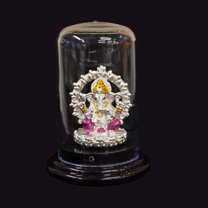 Silver Ganesh Car Dashboard Idol