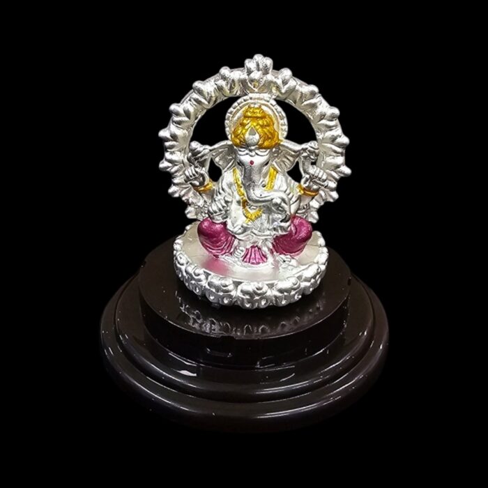 Silver Ganesh Car Dashboard Idol