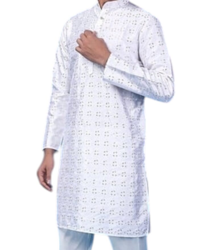 White party wear sequin Men kurta