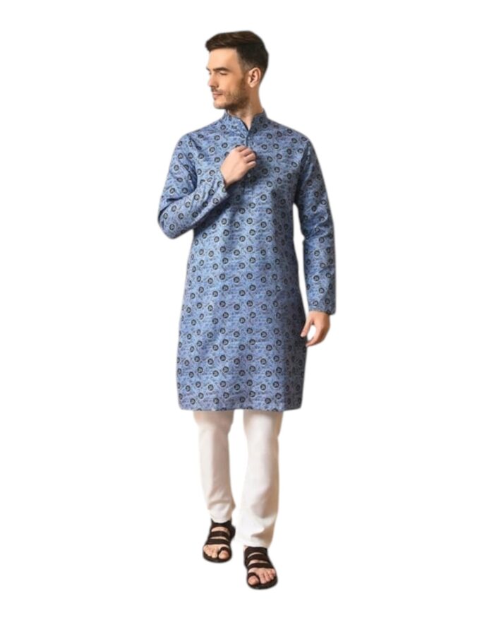 Jai Shri Ram - Blue Mens Kurta