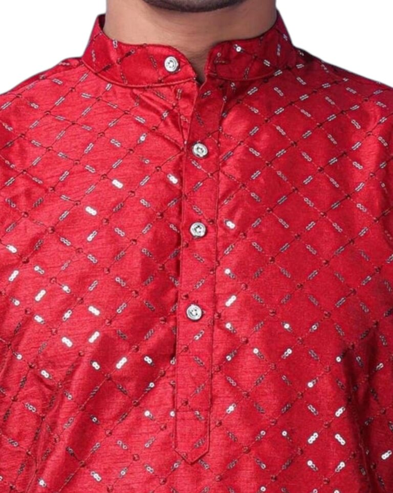 Red Jacquard Sequin Kurta