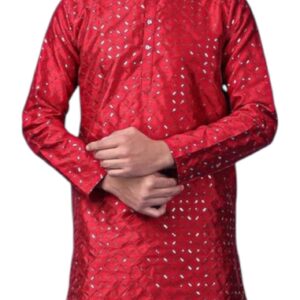 Red Jacquard Sequin Kurta