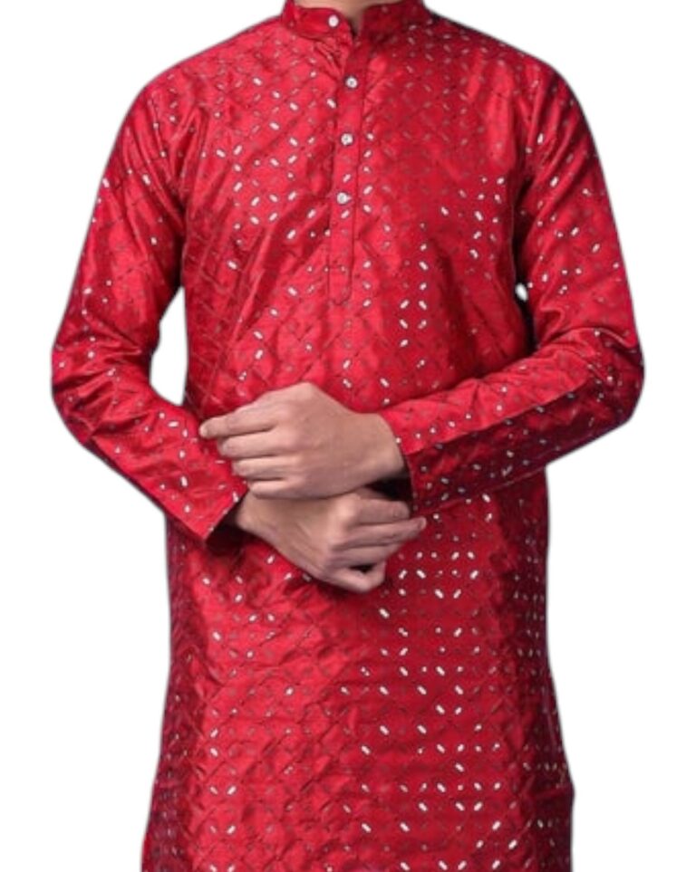 Red Jacquard Sequin Kurta