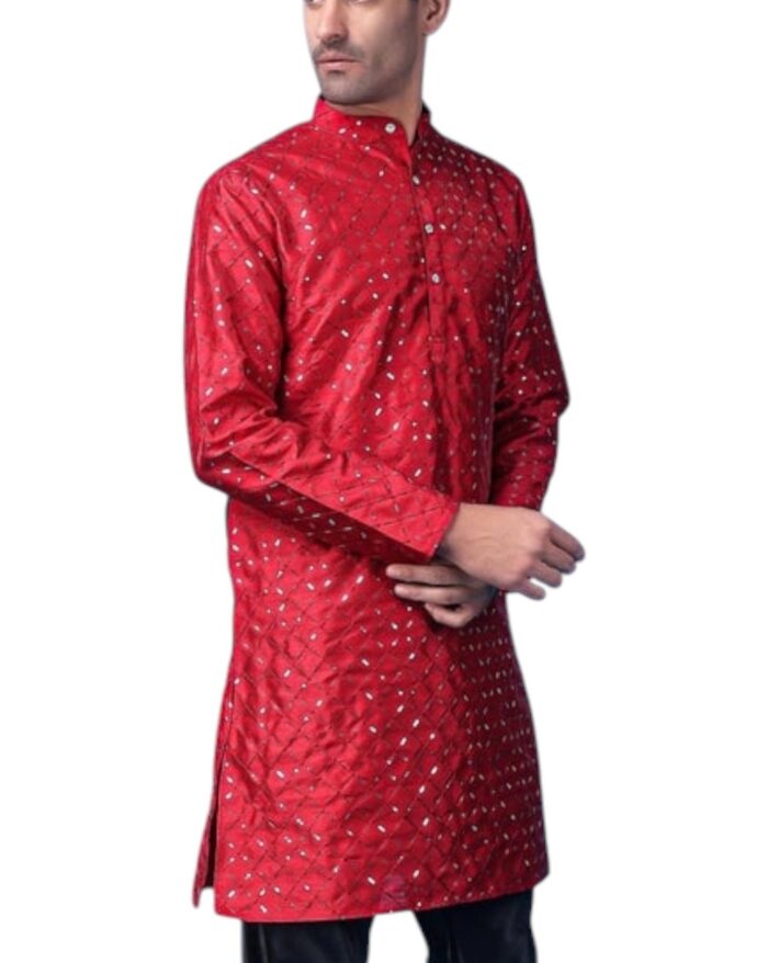 Red Jacquard Sequin Kurta