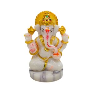 Ganesha Idol - 4 Inch | White Gold - Marble Finish