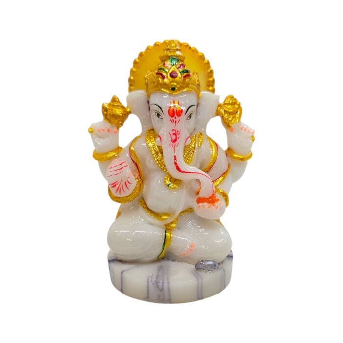 Ganesha Idol - 4 Inch | White Gold - Marble Finish