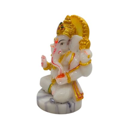 Ganesha Idol - 4 Inch | White Gold - Marble Finish