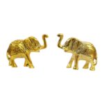 Pair of Gold Powder-Coated Metal Elephant Idols