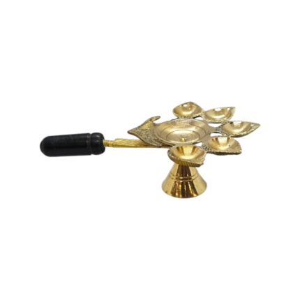 Brass Panchdeep Diya - Size 0 | Panch aarti with Wooden Holder