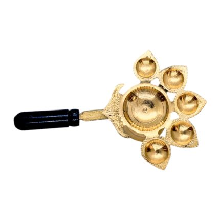 Brass Panchdeep Diya - Size 1 | Panch aarti with Wooden Holder