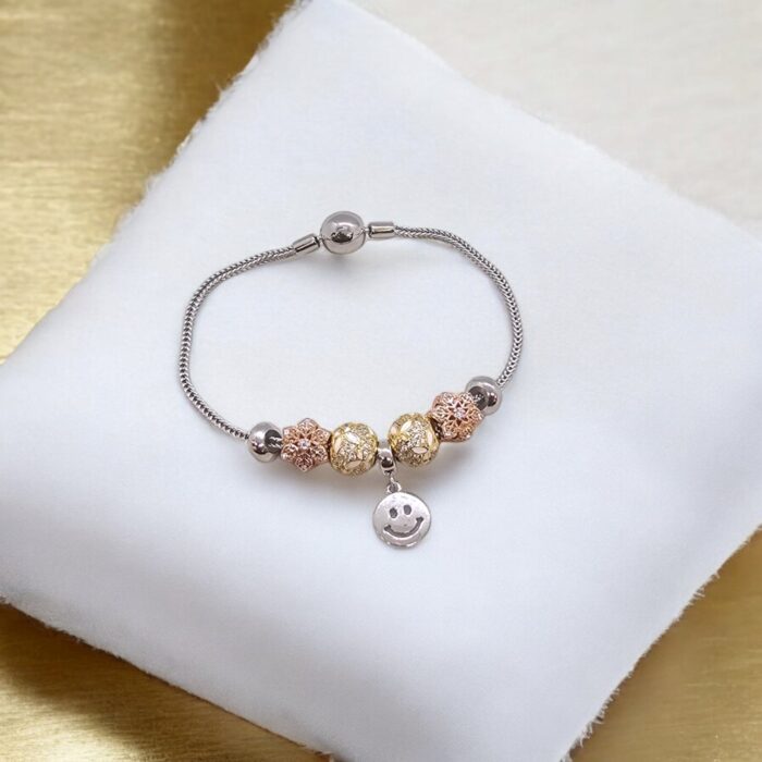 925 Sterling Silver Bead Charm Bracelet | Rose Gold Finish | Gift for her