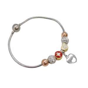 925 Sterling Silver Charm Bracelet - Heart | Rose Gold Finish | Gift for her