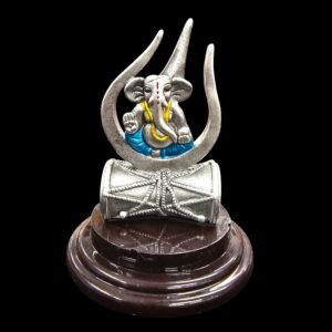 999 Pure silver Ganesha idol with Trishul | Pure Silver Car Dashboard Statue