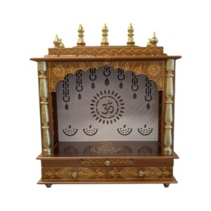 Wooden Mandir for Home | Home Temple with LED Backlit Panel - 24 in x 12 in x 29 in