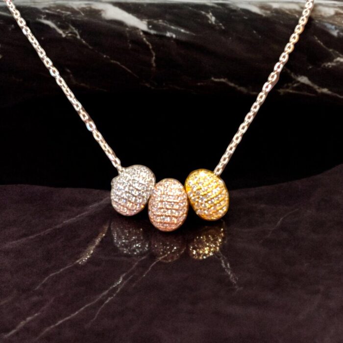 Sterling Silver Tricolor Pendants-Oval with Chain | 925 Sterling Silver | Gift for her