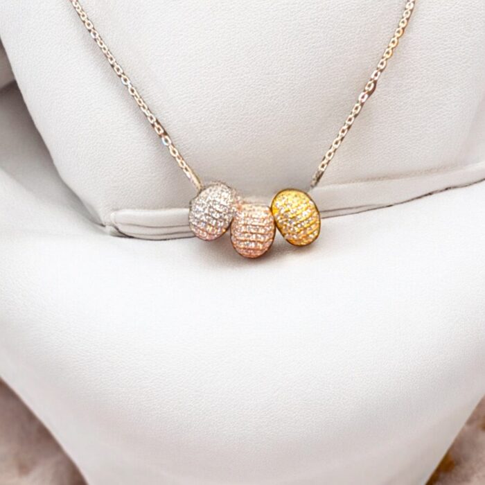 Sterling Silver Tricolor Pendants-Oval with Chain | 925 Sterling Silver | Gift for her