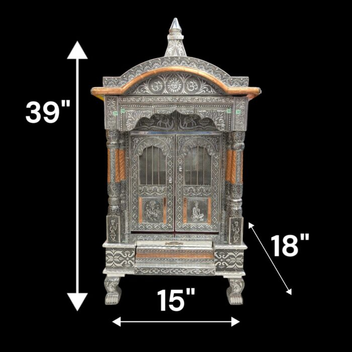 Wooden Silver Oxidized Temple with Doors - Image 3