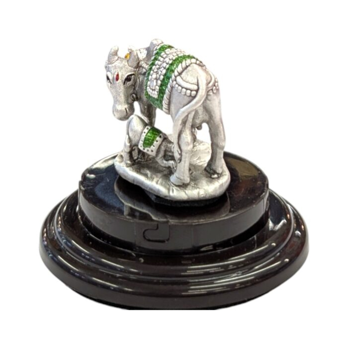 Pure Silver Kamdhenu - Cow and Calf - Dome - Image 4