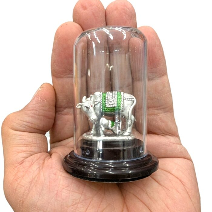 Pure Silver Kamdhenu - Cow and Calf - Dome - Image 2