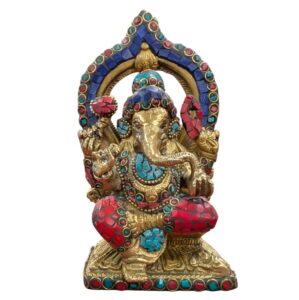 Brass Ganesh Idol - 6 inch | Golden Ganesha Statue with red dhoti-Mosaic