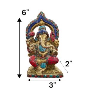 Brass Ganesh Idol - 6 inch | Golden Ganesha Statue with red dhoti-Mosaic