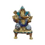 Brass Ganesh on Singhasan - White - Mosaic - Image 3