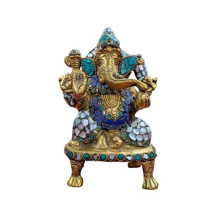 Brass Ganesh on Singhasan - White - Mosaic - Image 3
