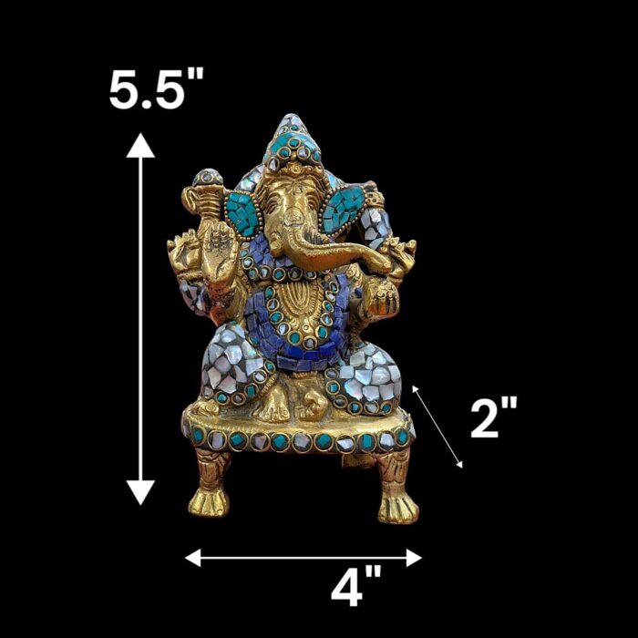 Brass Ganesh on Singhasan - White - Mosaic - Image 2