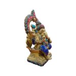 Brass Idol of Ganesh on Throne -Blue dhoti- Mosaic | Ganesha Statue