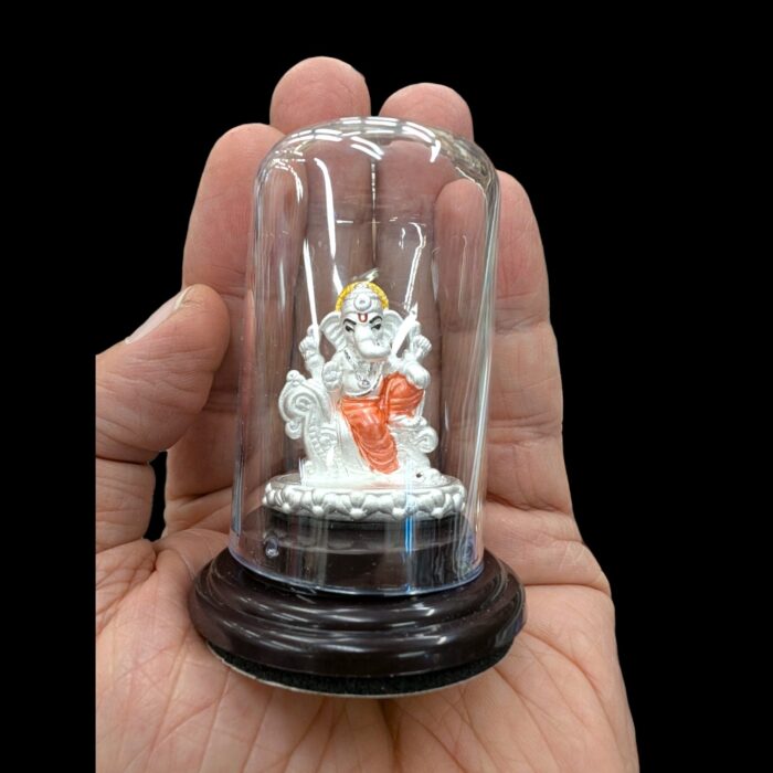 Pure silver Ganesha idol in dome | Ganesh Statue for Car Dashboard and Gifts - Image 2