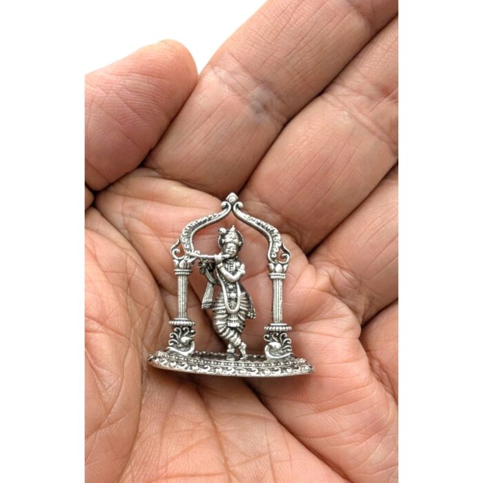 Oxidized Pure silver Krishna idol | Small Car Dashboard Idol