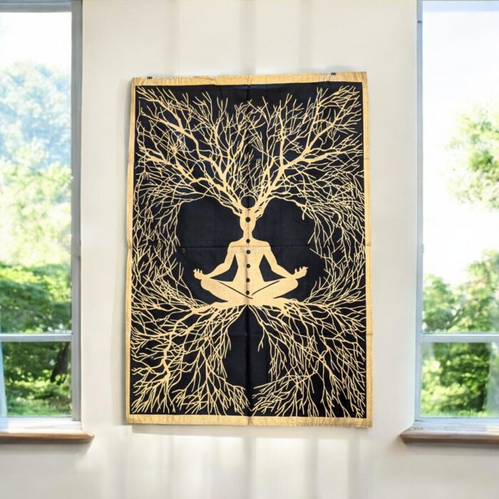 7 Chakras Tapestry | Black with Gold