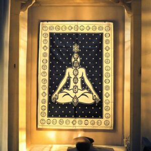 7 Chakra Meditation Tapestry | Black with Gold