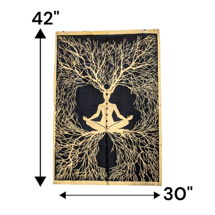 Dimensions of 7 Chakras Tapestry | Black with Gold