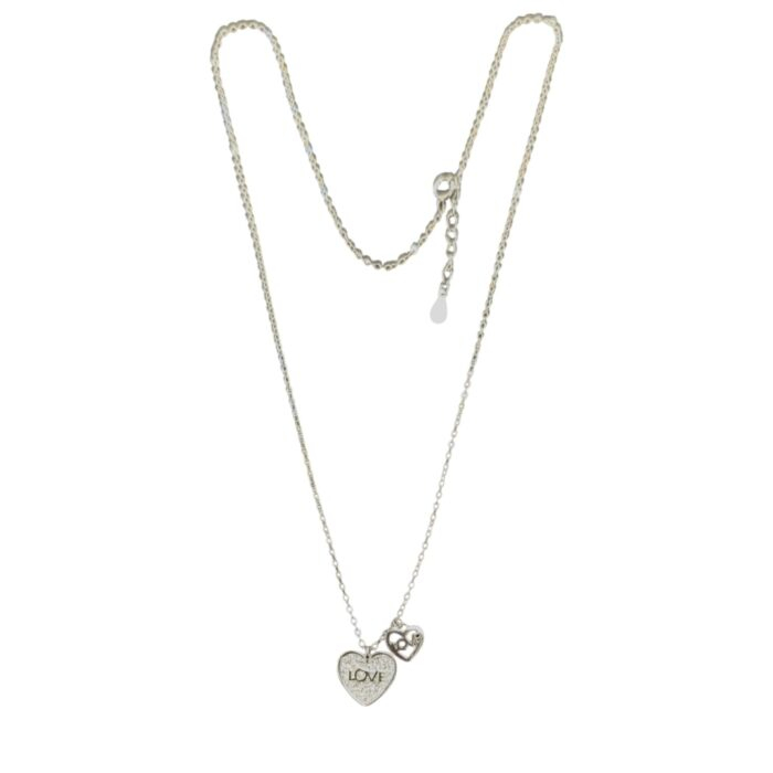 Pure Silver 2 Small heart Pendants with Chain | 925 Sterling Silver Necklace