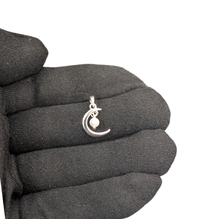 925 Sterling Silver Half Moon with pearl Pendant - Image 3