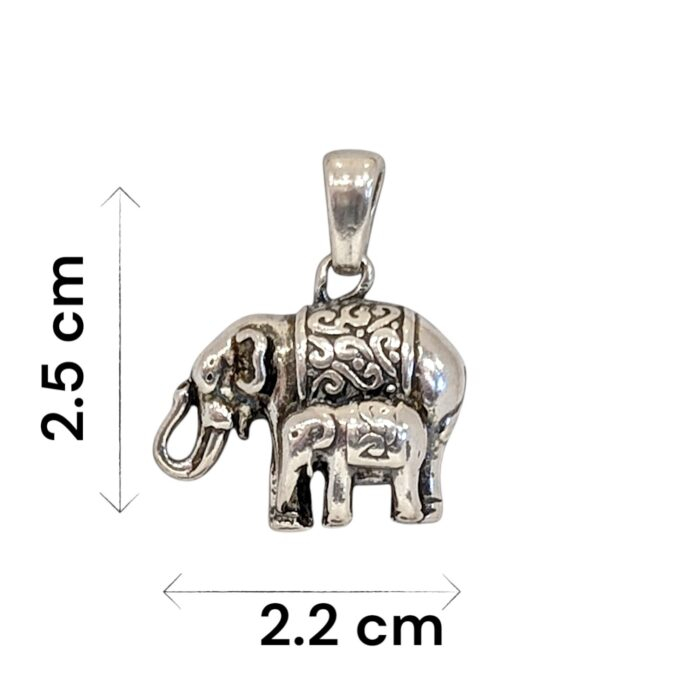 Dimensions of Pure Silver Mom and Baby Elephant Pendant | 925 Sterling Silver
