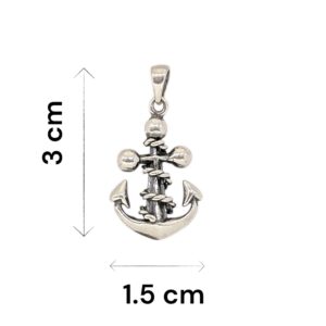 Dimensions of 925 Sterling Silver Anchor Charm Pendant - 3cm