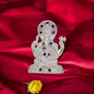 Pure silver Ganesha Idol | Dazzle Series | Embedded Stone work