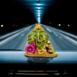 Car Dashboard Ganesha Idol - Singhasan - Green