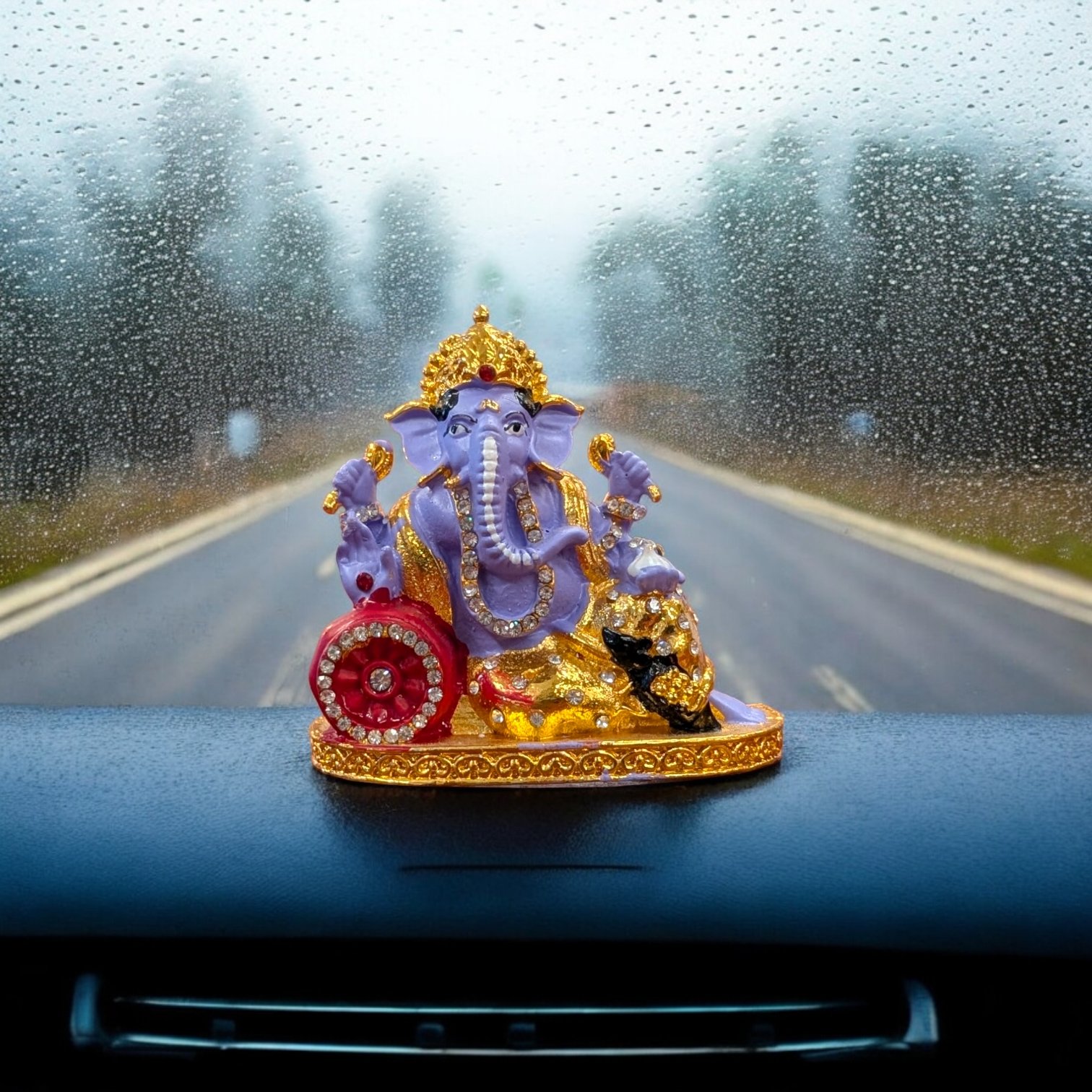 Photoroom-20250513_115058.jpg Car Dashboard Ganesha Idol - Singhasan - Purple - Image 1