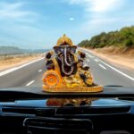 Car Dashboard Ganesha Idol - Singhasan - Brown