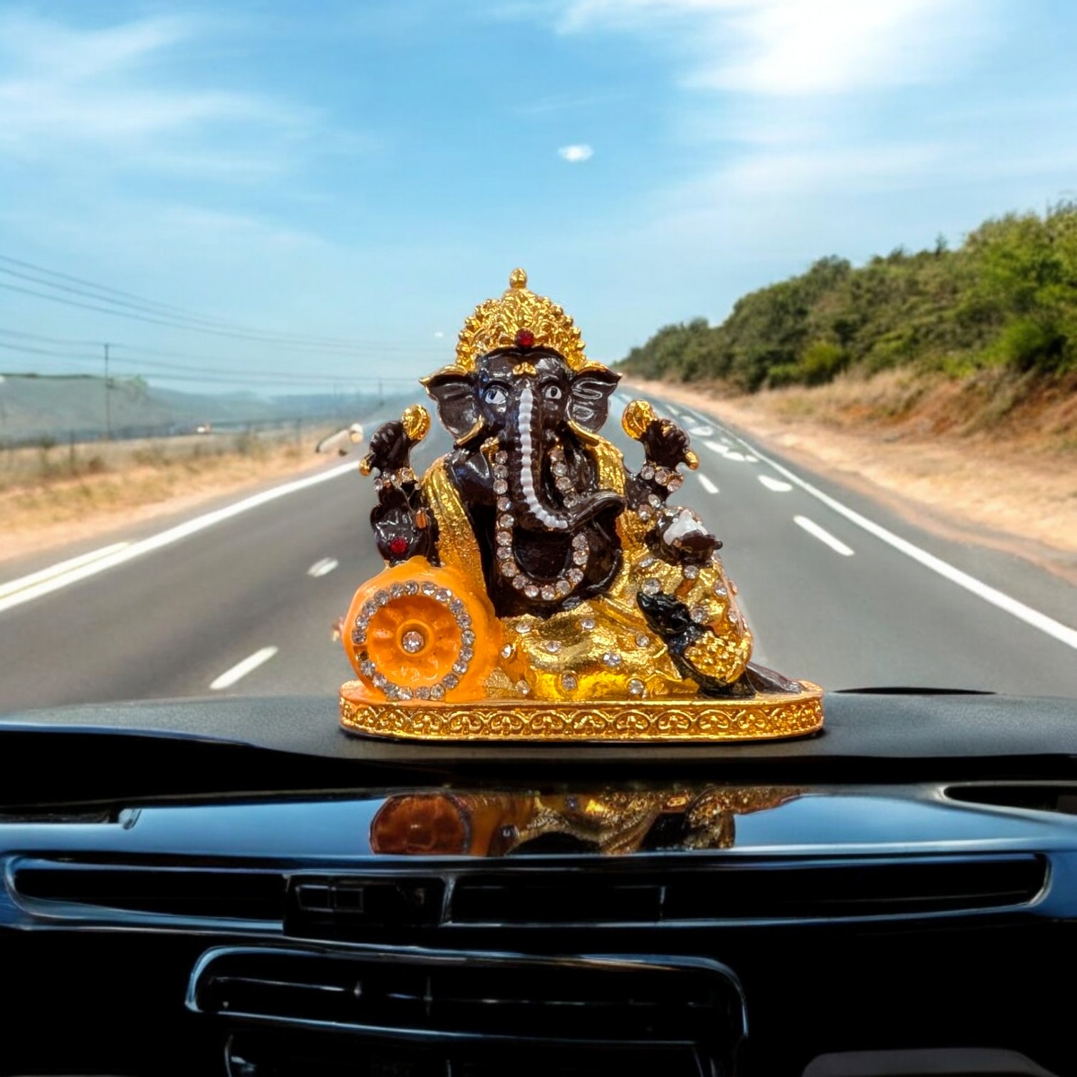 Photoroom-20250513_115838.jpg Car Dashboard Ganesha Idol - Singhasan - Brown - Image 1
