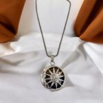 Tiger Eye stone in Sun Moon pendant necklace hypoallergenic chain