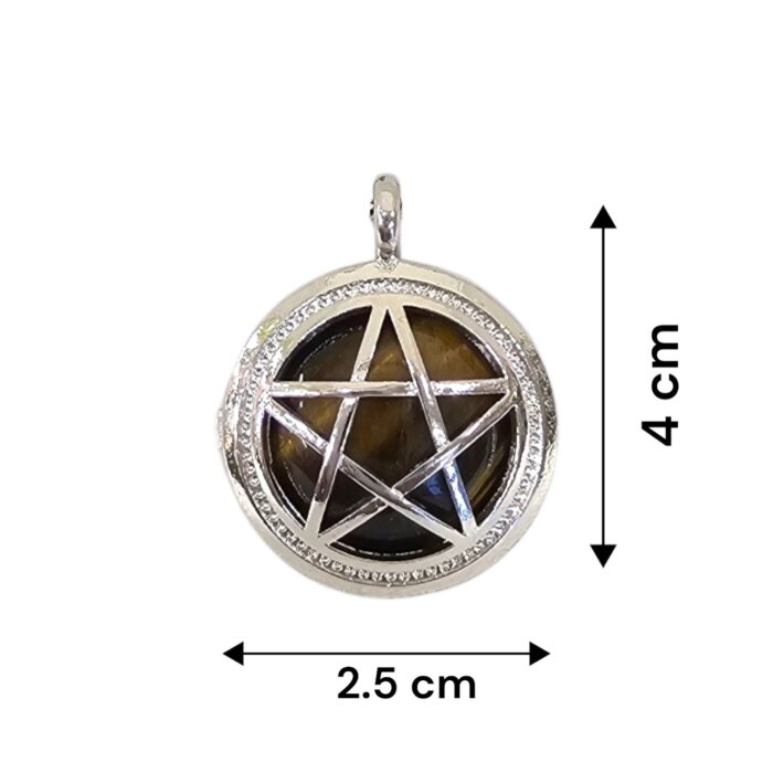 Dimension of the Pentagram Pendant with tiger eye stone