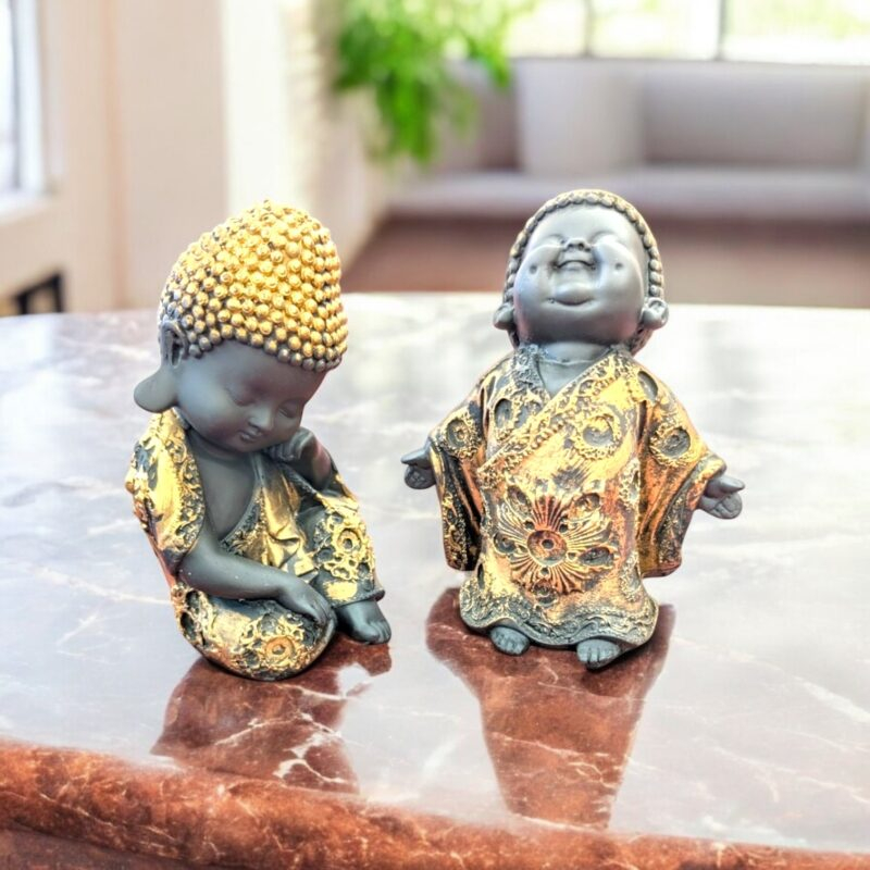 Baby Buddha Statue set - Golden Antique