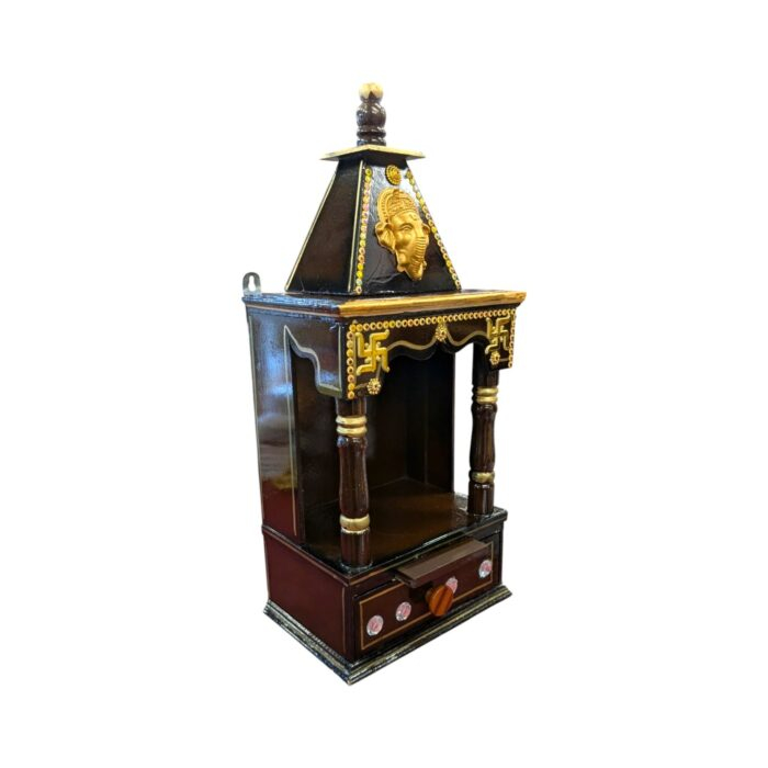 Side view of Small Wooden home Temple - Dark Brown | Wall Mountable