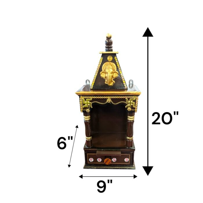 Dimensions of Small Wooden home Temple - Dark Brown | Wall Mountable