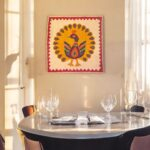 Cotton Tapestry Peacock Vintage Embroidery - Orange - Image 2