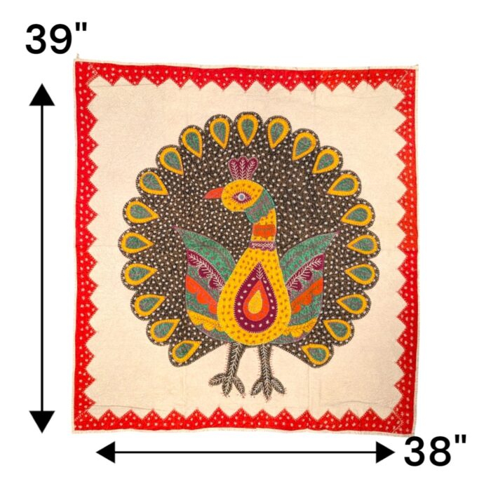 Cotton Tapestry Peacock Vintage Embroidery - Lite brown - Image 3
